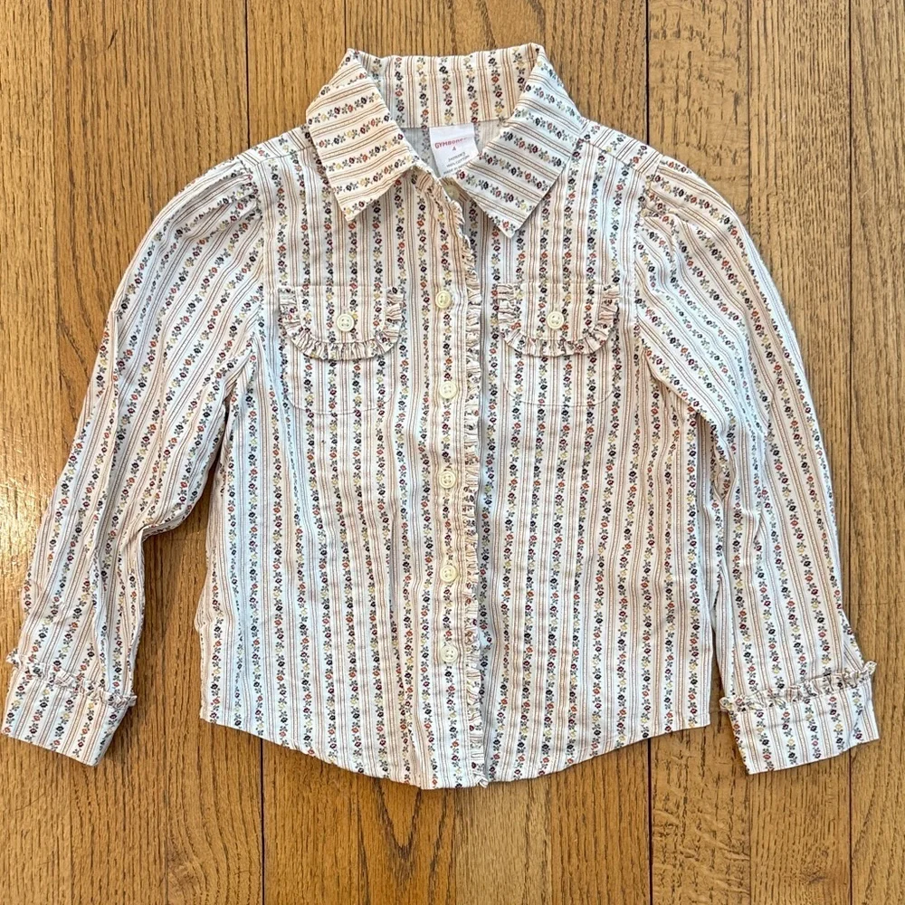 Gymboree Vintage Floral Ruffle Shirt size 4 100% Cotton EUC